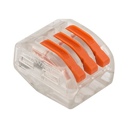 Универсальная клемма СМК 222-413, 3-проводная прозрачная 0,08-2,5/4 мм² (50 шт./уп.) REXANT 07-5253-1