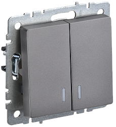 BRITE Выключатель 2-клавишный с индикацией 10А ВС10-2-1-БрС сталь IEK BR-V20-1-10-K46