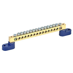 Шина «N» нулевая 8х12мм на двух угловых синих изоляторах 16 групп REXANT 11-2337