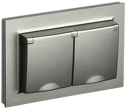 BRITE Розетка 2-местная с заземлением с защитными шторками и крышкой 16А в сборе IP44 РСбш12-3-44-БрШ шампань IEK BR-R26-16-44-K37-F