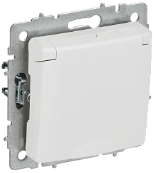 BRITE Розетка 1-местная с заземлением с защитными шторками и крышкой 16А IP20 РСбш10-3-БрАБ арктический белый IEK BR-R16-16-K91