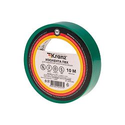 Изолента ПВХ 0,13х15мм, 10м, зеленая KRANZ KR-09-2003