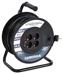 Катушка УК40 с термозащитой 4 места 2P+PE/40м 3х1,5мм2 GENERICA WKP20-16-04-40-G
