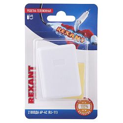 Rexant Розетка телефонная на стену, 2 входа 6Р-4С (RJ-11) 06-0101-B