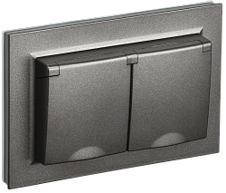 BRITE Розетка 2-местная с заземлением с защитными шторками и крышкой 16А в сборе IP44 РСбш12-3-44-БрТБ темная бронза IEK BR-R26-16-44-K45-F