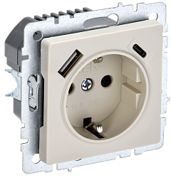 BRITE Розетка 1-местная с заземлением с защитными шторками 16А с USB A+C 18Вт РЮш11-1-БрКр бежевый IEK BR-R14-16-U22-018-K10