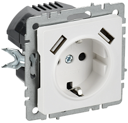 BRITE Розетка 1-местная с заземлением с защитными шторками 16А с USB A+A 5В 2,1А РЮш10-1-БрАБ арктический белый IEK BR-R14-16-U21-D21-K91