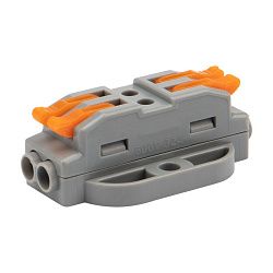 Клемма СМК 222-422P проходная 2 полюса, с монтажной площадкой (0,08-4 мм²), серая (50 шт./уп.) REXANT 07-6262