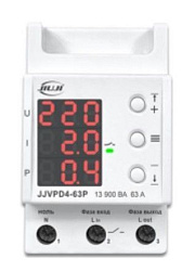 Однофазное реле напряжения и тока с дисплеем 63А (ввод снизу) JJVPD4-63P