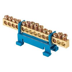 Шина "0" N (6x9мм) 14 отв. латунь синий изолятор тип "Стойка" на DIN-рейку EKF sn0-63-14-sb