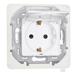INSPIRIA Розетка 1-местная с заземлением с защитными шторками и крышкой 16А IP44 белый 673740