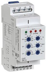 Реле контроля фаз ORF-10 3 фазы 2 контакта 127-265В AC с контролем нейтрали ONI ORF-10-127-265VAC