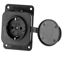 Розетка одноместная влагозащищенная 2P+PE 230V 16A IP54, каучук, черная DY-01-01-006