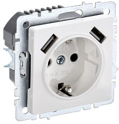 BRITE Розетка 1-местная с заземлением с защитными шторками 16А с USB A+A 5В 2,1А РЮш10-1-БрБ белый IEK BR-R14-16-U21-D21-K01