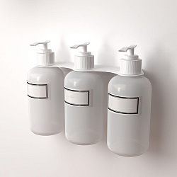 Держатель дозатора для жидкого мыла и шампуней на 3 флакона настенный, белый REXANT 38-0702