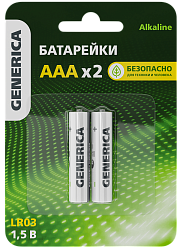 Батарейка щелочная Alkaline LR03/AAA (2шт/блистер) GENERICA ABT-LR03-ST-L02-G