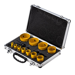 Набор коронок Bimetal (14, 20, 22, 25, 30, 35, 40, 51, 60, 64, 67), 16 предметов, металлический кейс KRANZ KR-92-0203-1