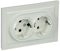 BRITE Розетка 2-местная с заземлением с защитными шторками 16А в сборе РСш12-3-БрЖ жемчуг IEK BR-R24-16-K36-F