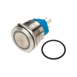 Кнопка антивандальная Ø22 250В Б/Фикс (5с) OFF-(ON) / ON-(OFF) подсв/зеленая REXANT 36-3533