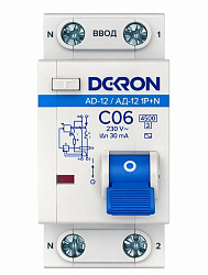 Автоматический выключатель дифференциального тока АД12 1P+N С06A АС30мА 4.5KA ad12-2-C06-30AC-dek