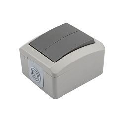Выключатель двухклавишный INDUSTRIAL IP54 о/у, серый KRANZ KR-78-0609