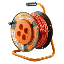 Удлинитель силовой на катушке GLANZEN 4 гн. ПВС 2х1,5 арт. EB-50-006 EB-50-006