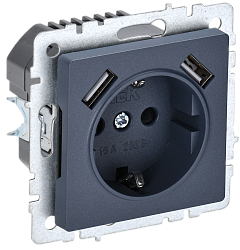 BRITE Розетка 1-местная с заземлением с защитными шторками 16А с USB A+A 5В 2,1А РЮш10-1-БрМ маренго IEK BR-R14-16-U21-D21-K35