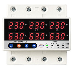 Трехфазное реле напряжения и тока с дисплеем 63A (синхронный/асинхронный режимы) JJTP1-63VAS