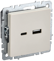 BRITE Розетка USB A+C 18Вт РЮ11-1-БрКр бежевый IEK BR-U22-018-K10