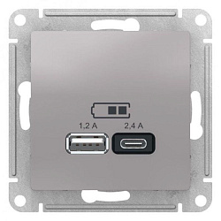 Розетка USB AtlasDesign тип A+C 5В/2.4А 2х5В/1.2А механизм алюм. SE ATN000339 1340069