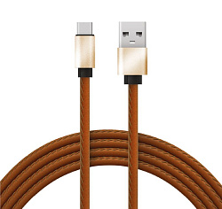 Кабель USB-A – Type-C, 2,1A, 1м, эко-кожа, коричневый REXANT 18-1897