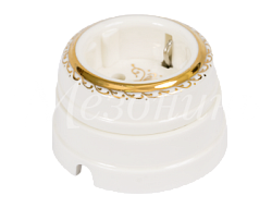 Розетка ретро фарфоровая, двухполюсная, с заземляющим конт, коллекция "ИМПЕРАТОРСКАЯ" , цвет - GE70301-01EL