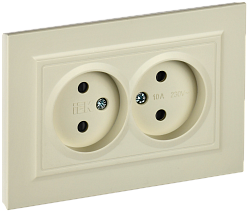 BRITE Розетка 2-местная без заземления с защитными шторками 10А в сборе РСш12-2-БрКр бежевый IEK BR-R23-10-K10-F