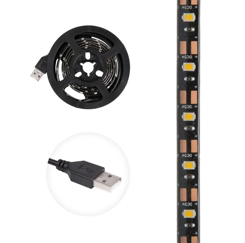 Лента светодиодная 5В, SMD2835, 4,8Вт/м, 60 LED/м, 6500K, 8мм, 1м, с USB коннектором, черная, IP65 L - Фото 2