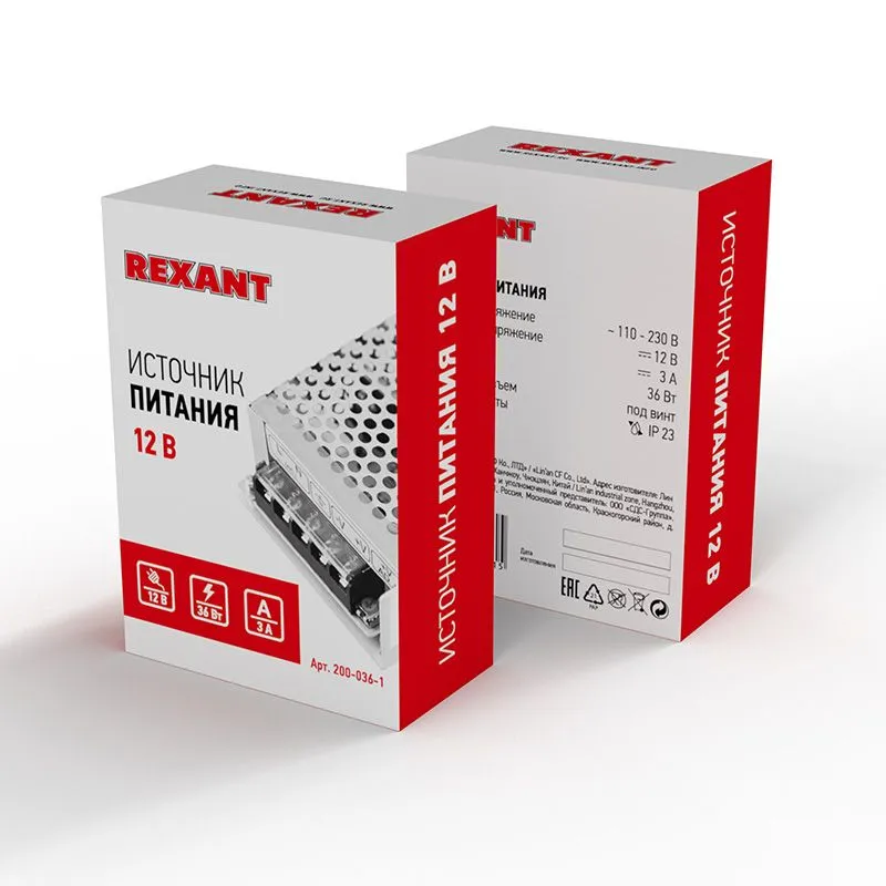 Источник питания 110-250 V AC/12 V DC 3 A 36 W с разъемами под винт, без влагозащиты (IP20) - Фото 2