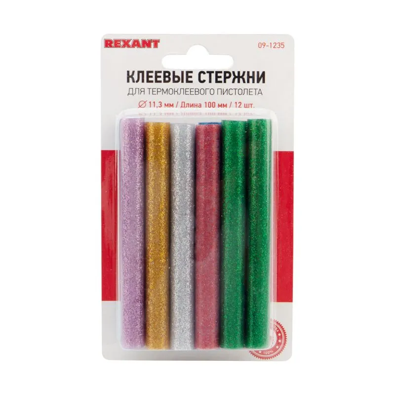 Стержни клеевые Ø11мм, 100мм, цветные с блестками (12 шт/уп), блистер REXANT - Фото 2