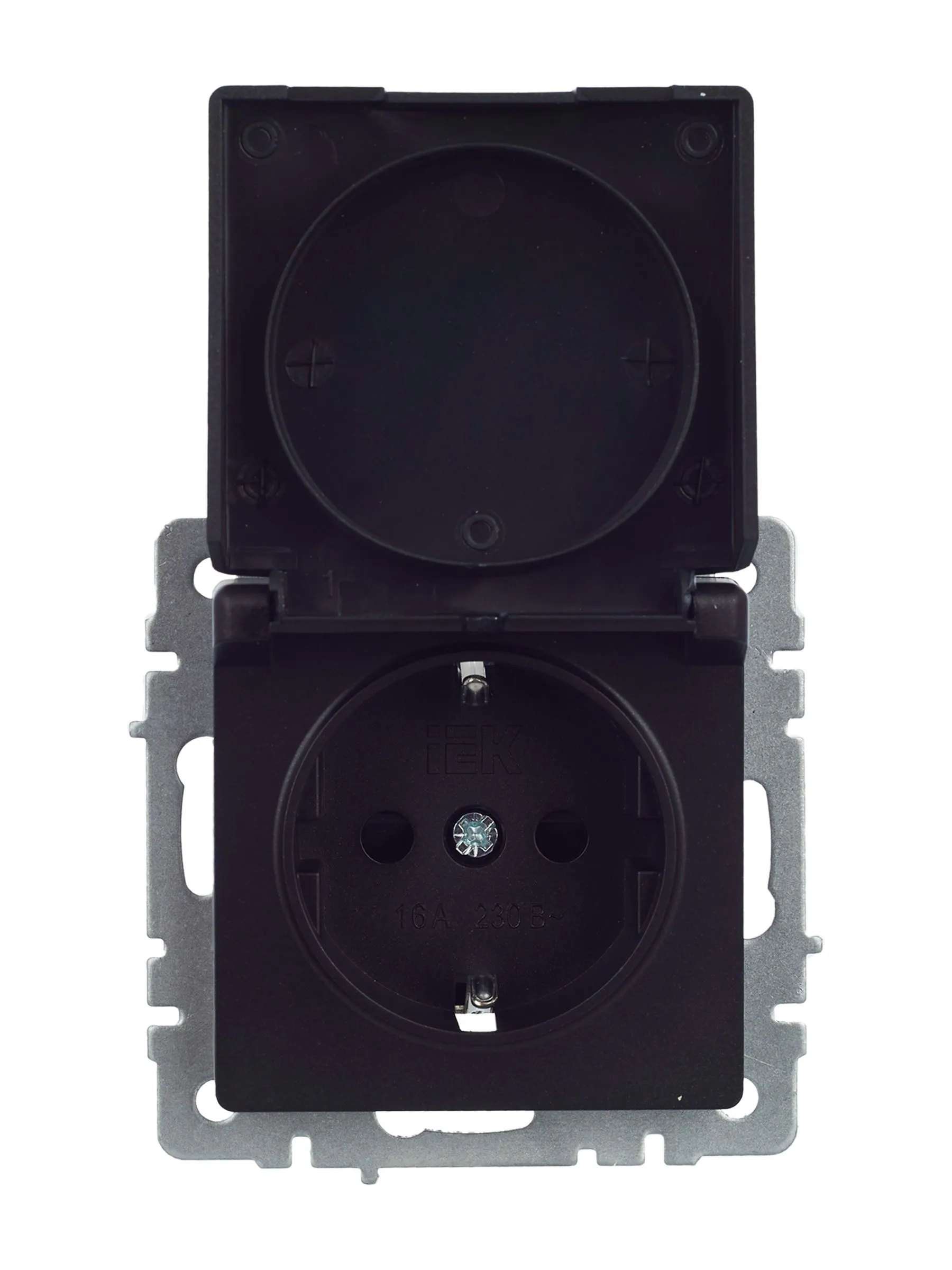 BRITE Розетка 1-местная с заземлением с защитными шторками и крышкой 16А IP44 РСбш10-3-44-БрЧ черный IEK - Фото 4
