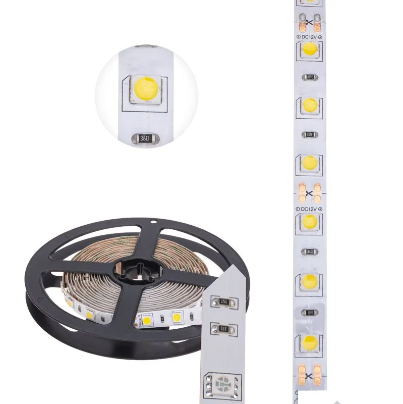 Лента светодиодная 12В, SMD5050, 14,4Вт/м, 60 LED/м, 4000К, 10мм, 3м, для БП с клеммами, IP20 LAMPER - Фото 3