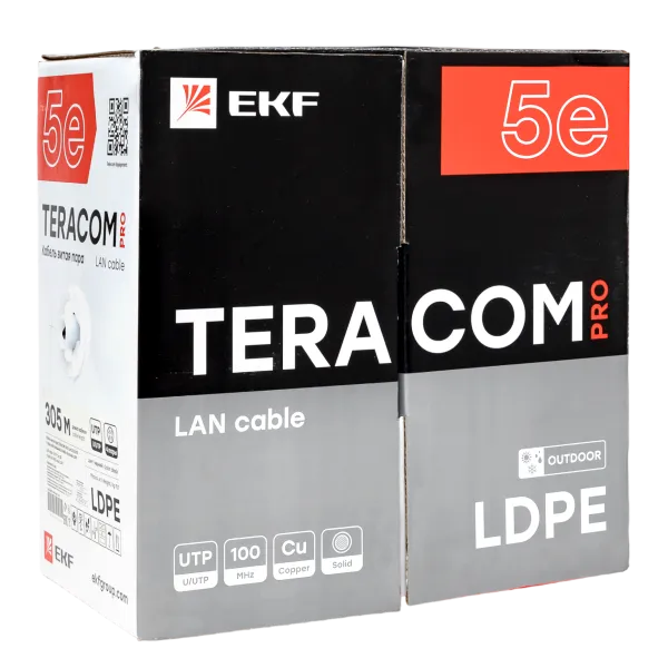 Витая пара TERACOM PRO Cat.5E U/UTP 4 п. solid внеш. 24AWG LDPE черн. (305м) - Фото 2