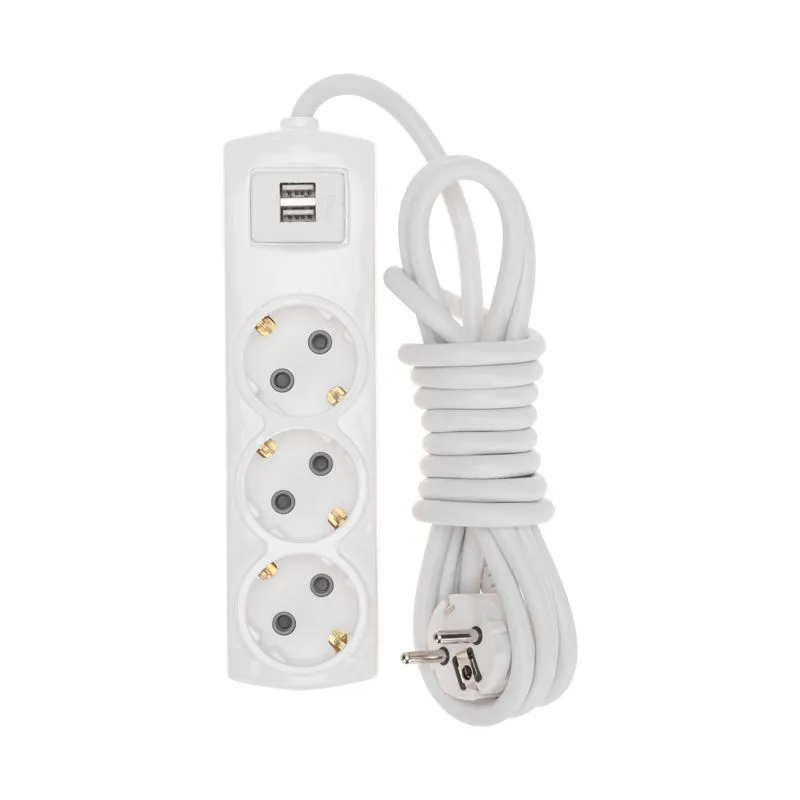 Удлинитель PREMIUM 3 гнезда, 3м, 3х1,5мм², с/з, 2 USB, белый REXANT - Фото 2