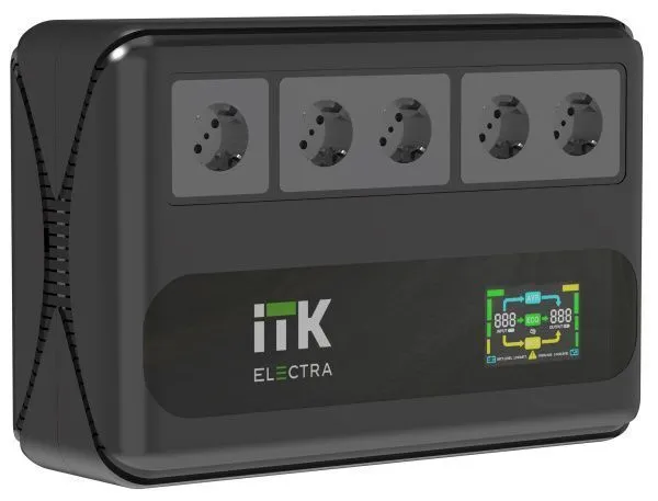 ITK ELECTRA LT5 ИБП Линейно-интерактивный 800ВА/480Вт однофазный с LCD дисплеем с АКБ 1х9AH 5 розеток Schuko