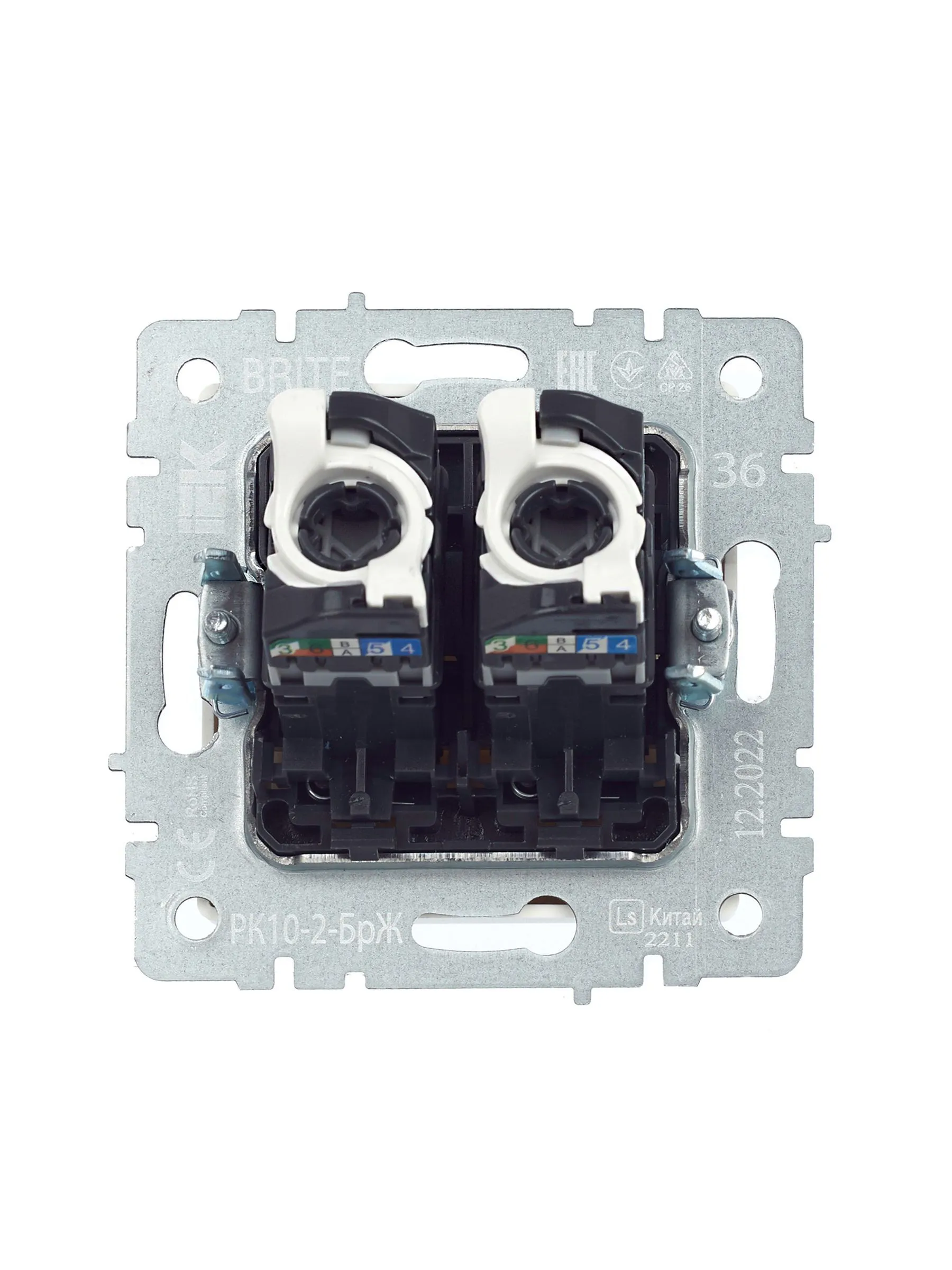 BRITE Розетка компьютерная двойная кат.5E RJ45 РК10-2-БрЖ жемчуг IEK - Фото 3