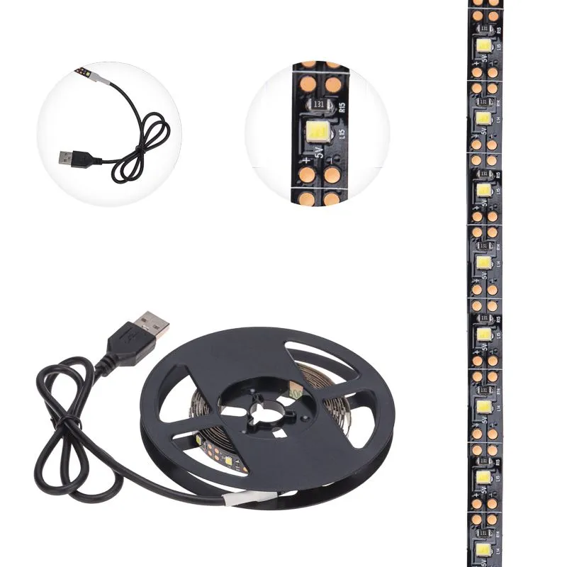 Лента светодиодная 5В, SMD2835, 4,8Вт/м, 60 LED/м, 6500K, 8мм, 2м, с USB коннектором, черная, IP20 L - Фото 3