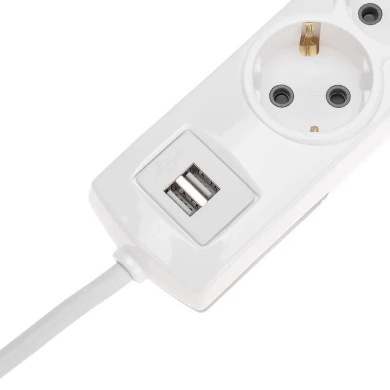 Удлинитель PREMIUM 3 гнезда, 3м, 3х1,5мм², с/з, 2 USB, белый REXANT - Фото 5