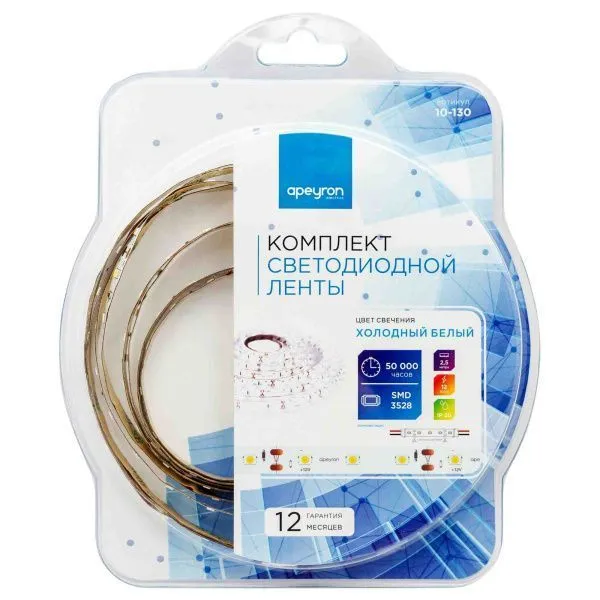 Лента светодиодная в блистере СТ smd3528 60д/м 12В 6500К IP20 2,5м Apeyron