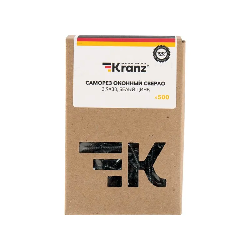 Саморез оконный сверло 3,9х38мм, белый цинк, короб (500 шт/уп) KRANZ - Фото 2