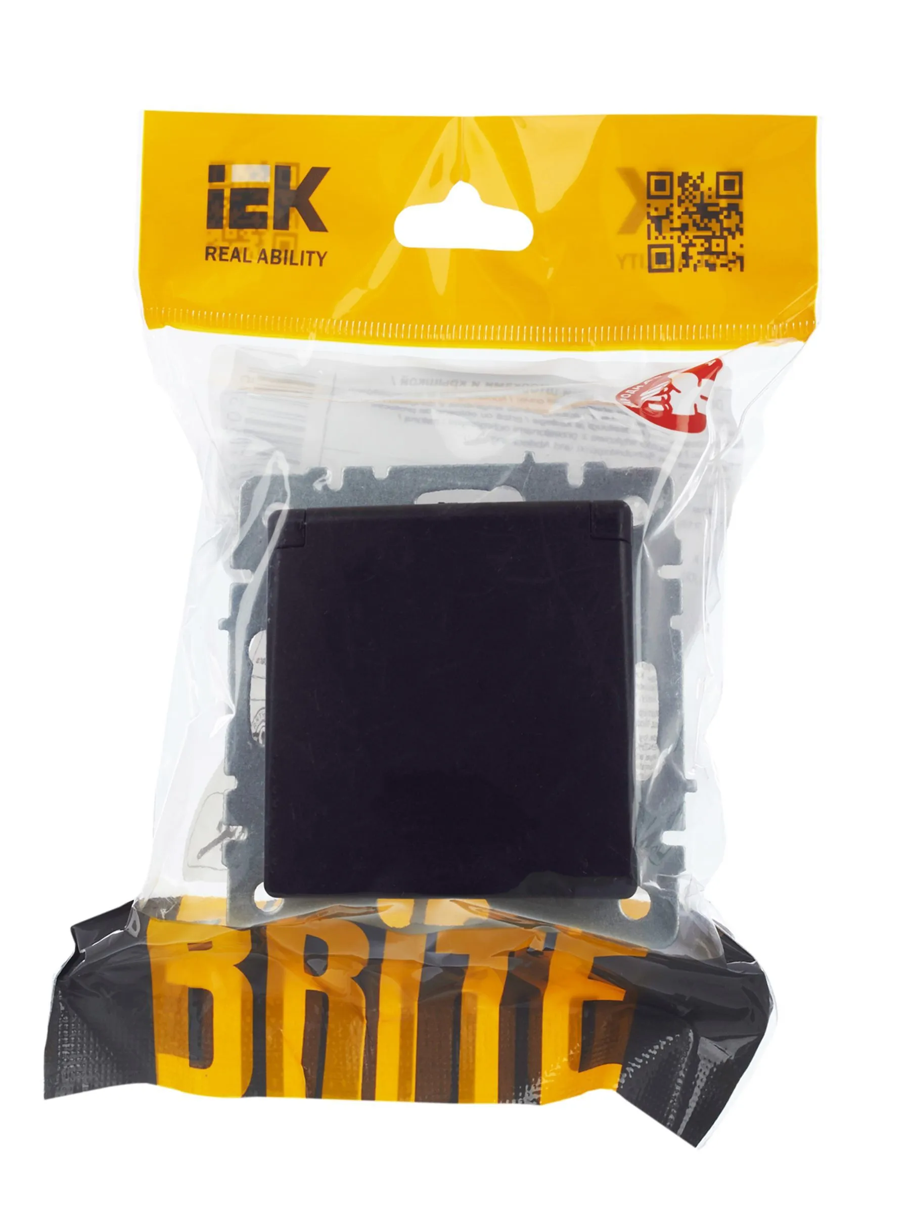 BRITE Розетка 1-местная с заземлением с защитными шторками и крышкой 16А IP44 РСбш10-3-44-БрЧ черный IEK - Фото 9