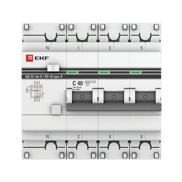 АД-32 3P+N 40А (С) 30мА тип (А) эл. 6кА EKF PROxima