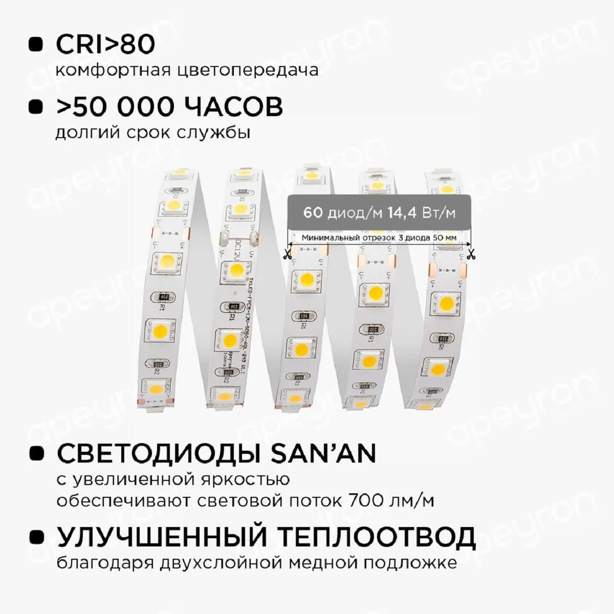 Комплект светодиодной ленты с аксессуарами smd5050 60д/м 12В 3000K IP20 5м Apeyron - Фото 7
