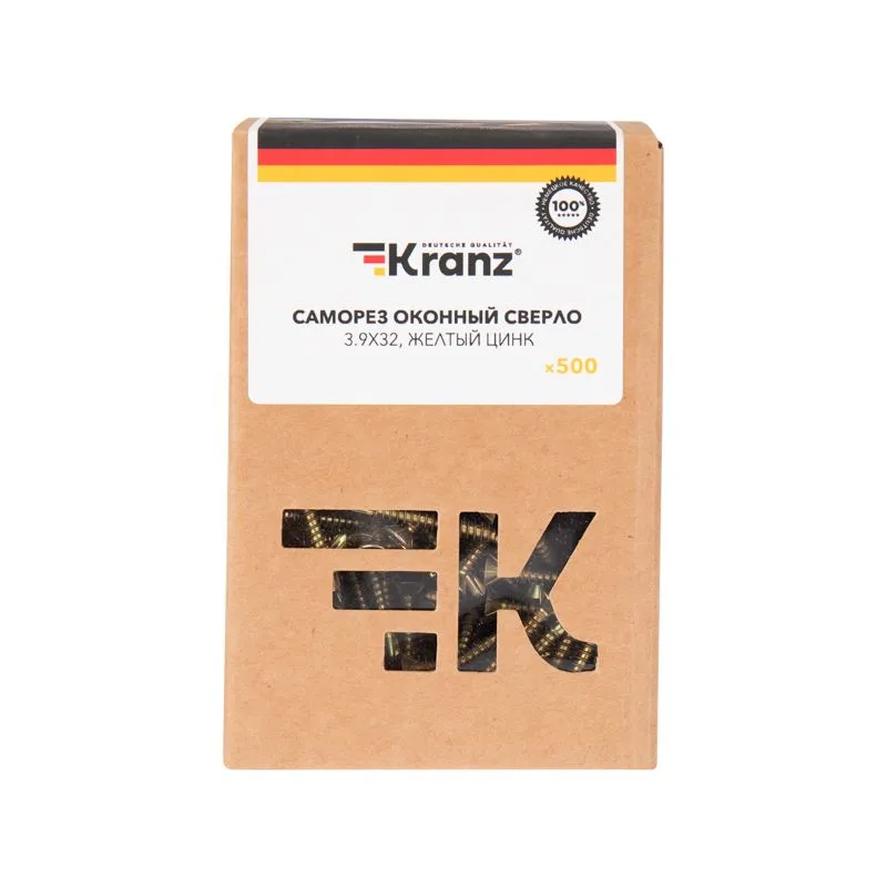 Саморез оконный KRANZ сверло, 3.9х32, желтый цинк, короб (500 шт./уп.) - Фото 2
